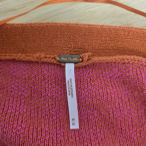 Free People Pink Orange Checkered Cropped Cardigan Sweater Womens Size Medium - Picture 3 of 8